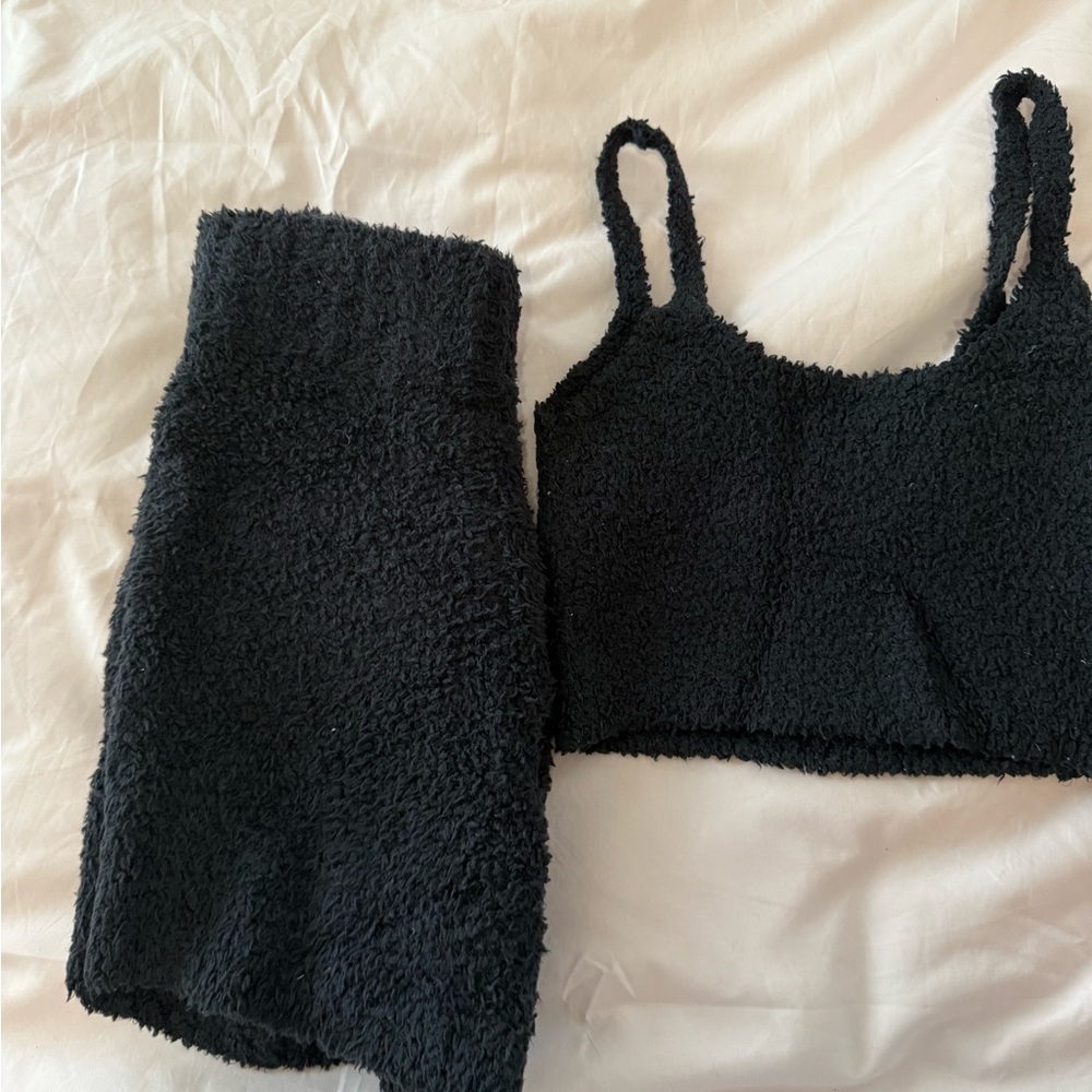 Skims Black Fuzzy Tank and Shorts Set
